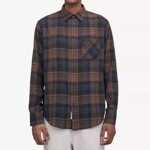 Rag & Bone Men’s Fit 3 Base Shirt Long Sleeve Cotton Crinkle Flannel Brown Plaid